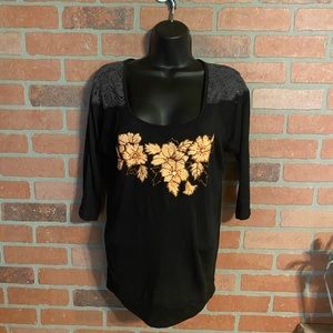 Miss Me Black Floral 3/4 Sleeve Size S